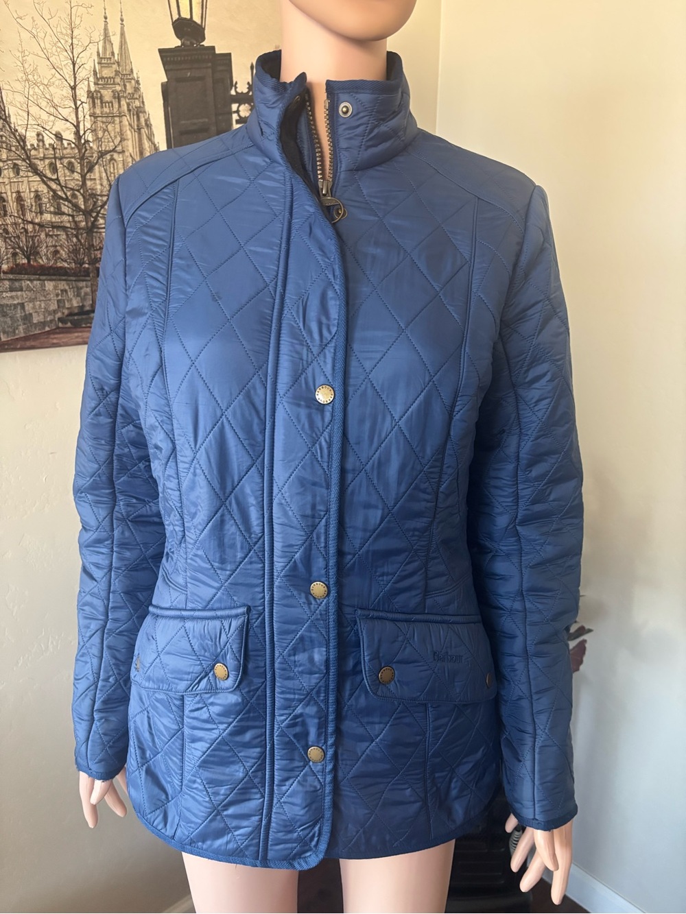 Barbour Blue Quilted Utility Jacket with Snap Pockets
